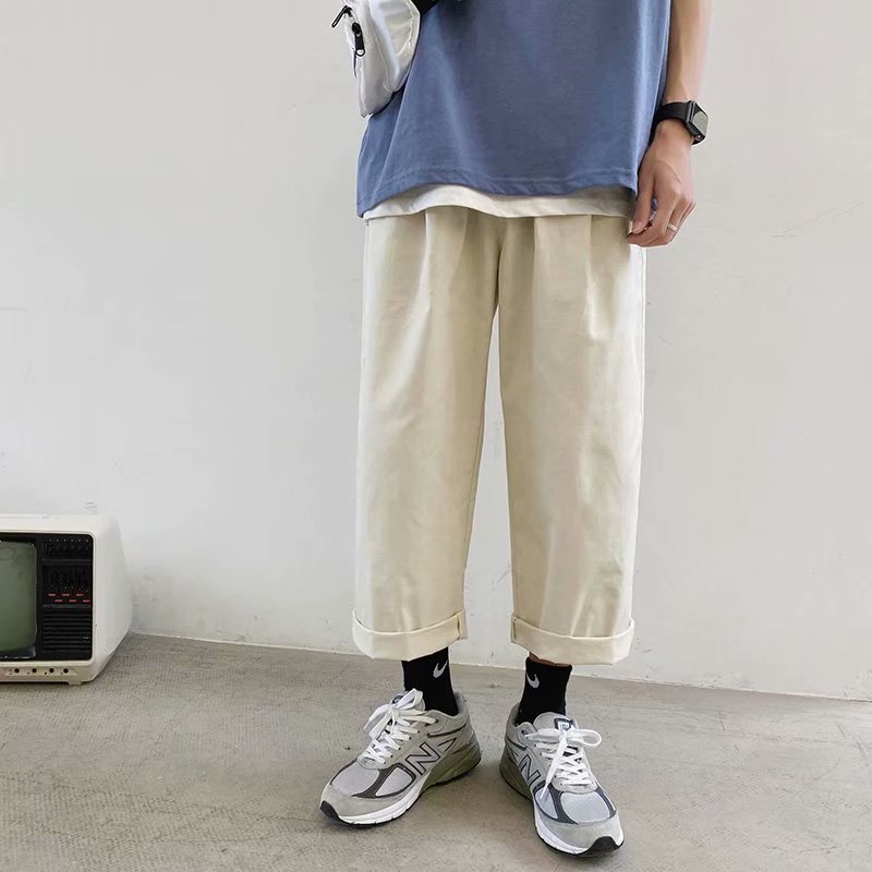 Bonsir Streetwear Mens Korean Fashions Pants Wide Leg Joggers Mens Khaki brown Black Loose Japan Style Straight Pants