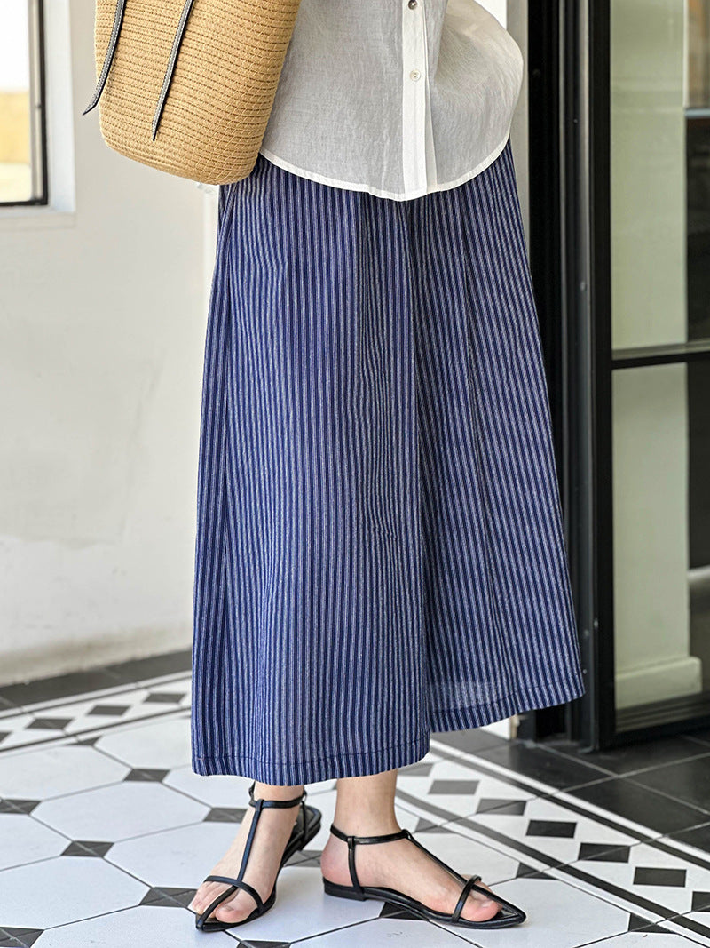 2025 popular summer new elastic high waist loose casual wide leg pants fashion versatile striped pants 24126-1