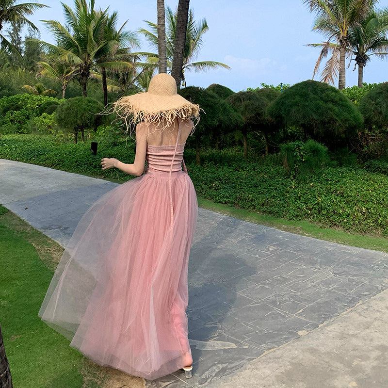 2025 pure desire bridesmaid dress graduation party evening dress skirt femininity tube top dress mesh suit female summer