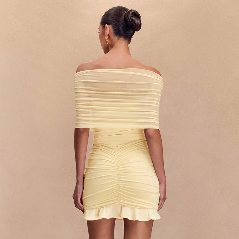 2025 G24DS351 2025 New women's clothing 2025 spring new tube top pleated mesh stitching backless slim skirt