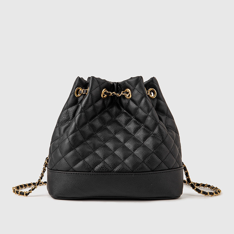 2025 Fashion women's bag new summer simple diamond bucket bag shoulder dual-purpose women's bag women's oblique span bag open bag