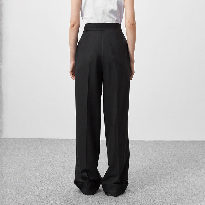 2025 new black floor-mopping trousers loose high-waisted pants women's wide-leg trousers commuter suit trousers autumn and winter