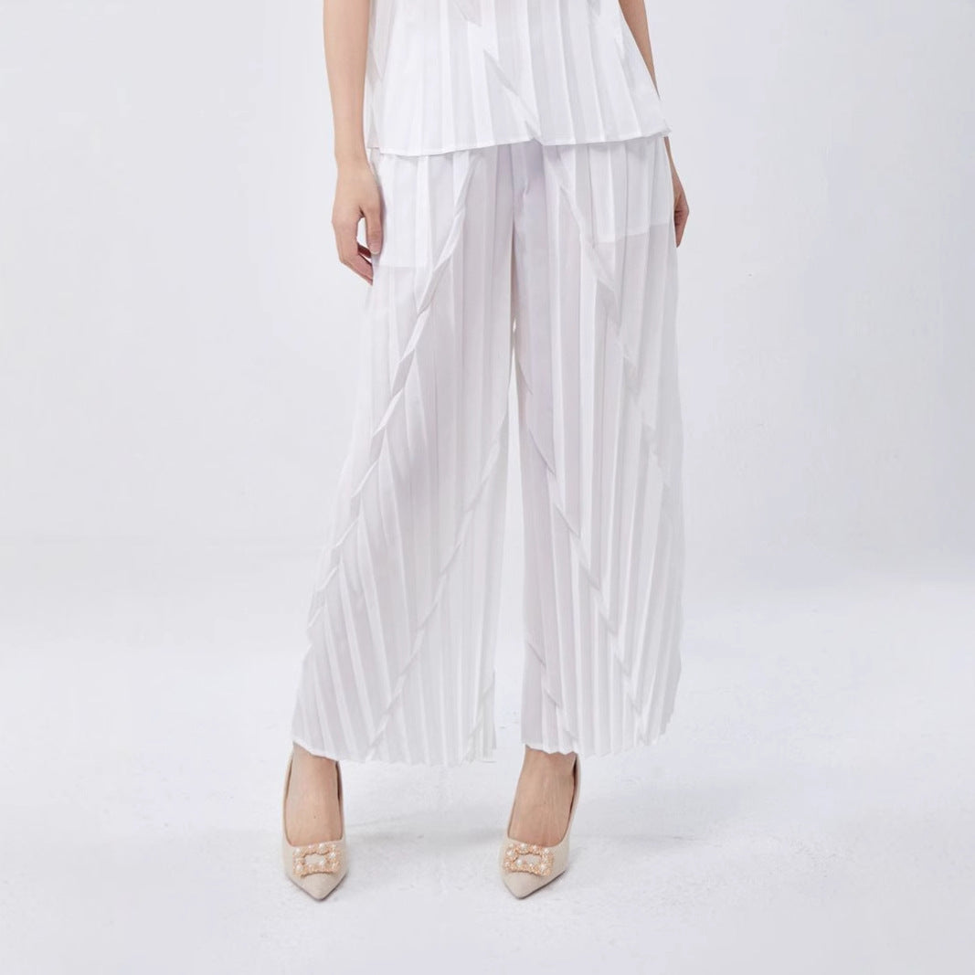 straight-leg pants women's summer elastic waist high-end sense hand-pleated loose fashion commuting versatile casual pants tide