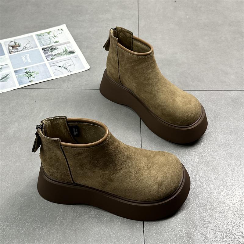 2025 Frosted big-headed thick-soled muffin Martin boots women's popular new autumn and winter velvet chimney Chelsea short boots tide