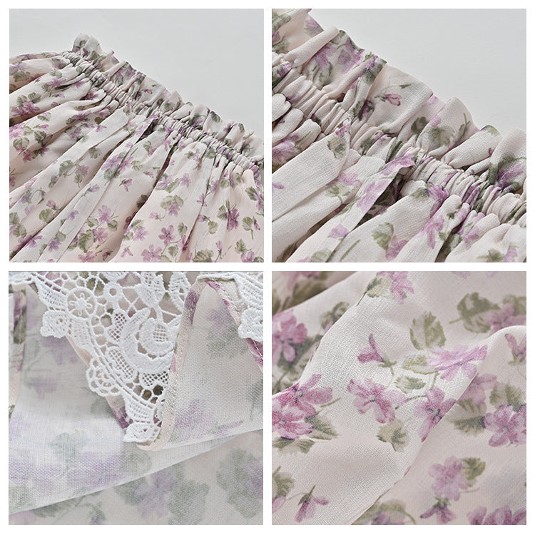 spring and summer new design floral skirt women's gentle wind temperament pleated a word medium and long skirt L1076