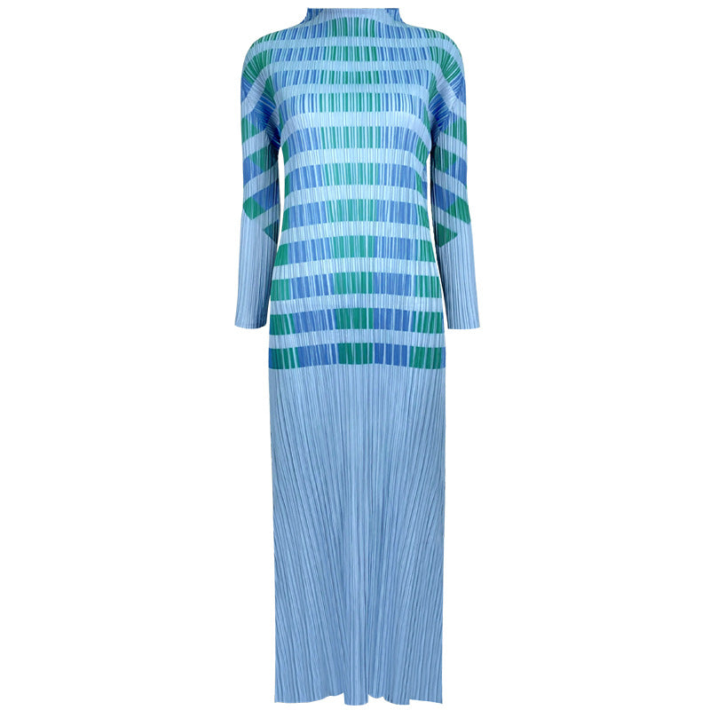 2025 spring new clothing pleated temperament slim half turtleneck dress long sleeve straight slim medium and long dress women