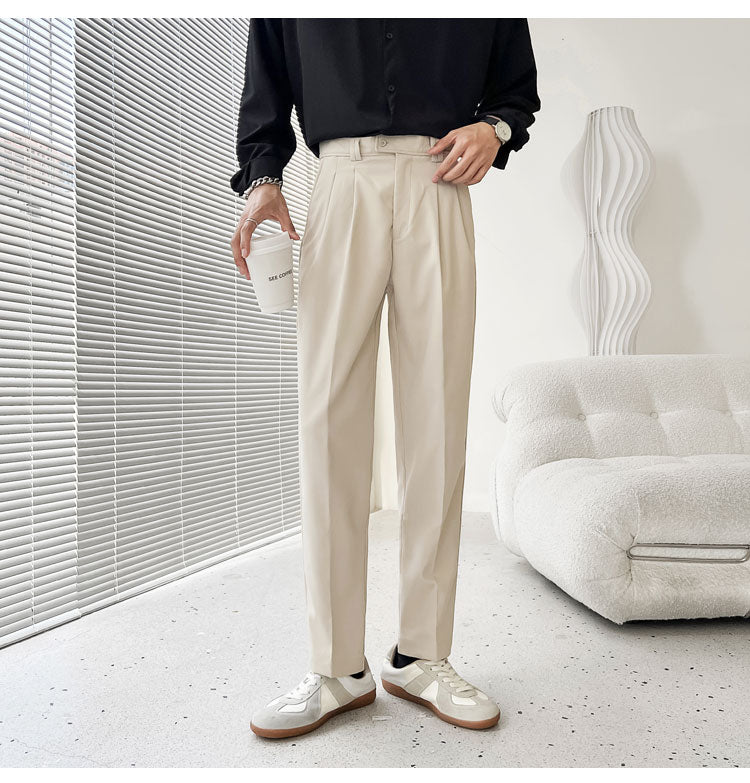 sanyamk Men's Fashion Trend Casual Pants Men Slim Fit Social Business Suit Pants Loose Formal Beige/black Color Trousers S-XL