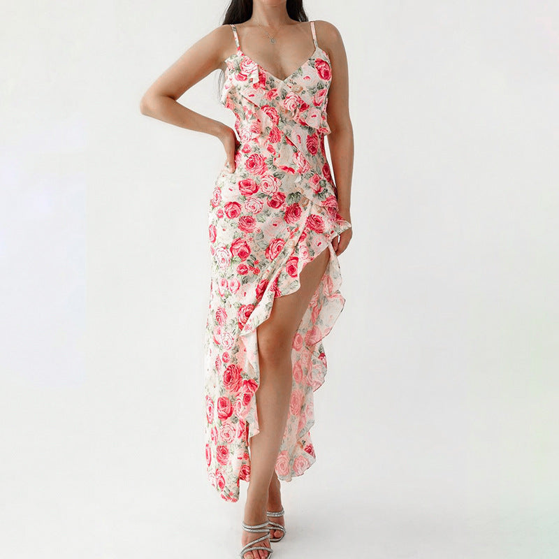 2025 F24DS368 2025 style 2025 spring new women's clothing fashionable and elegant high split print dress