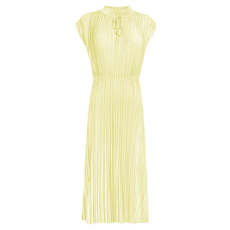 Stand-up collar dress 2025 spring new original design solid color splicing long loose and comfortable wrought silk high waist skirt