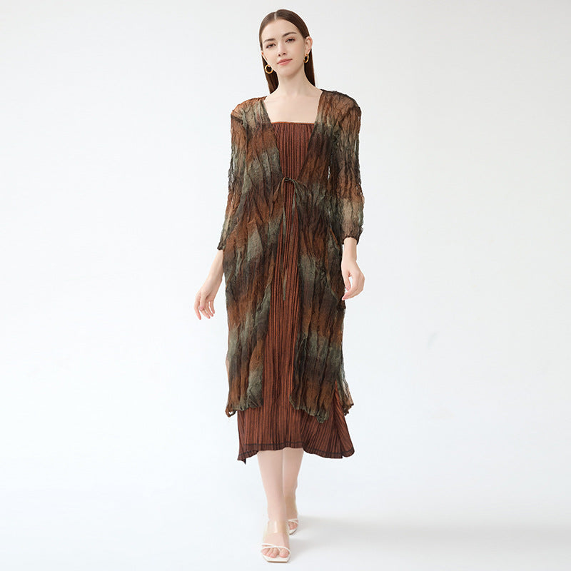 2025 spring and summer new Xiaoxiangfeng dress winter women's design sense long sleeve pleated fashion slim two-piece set