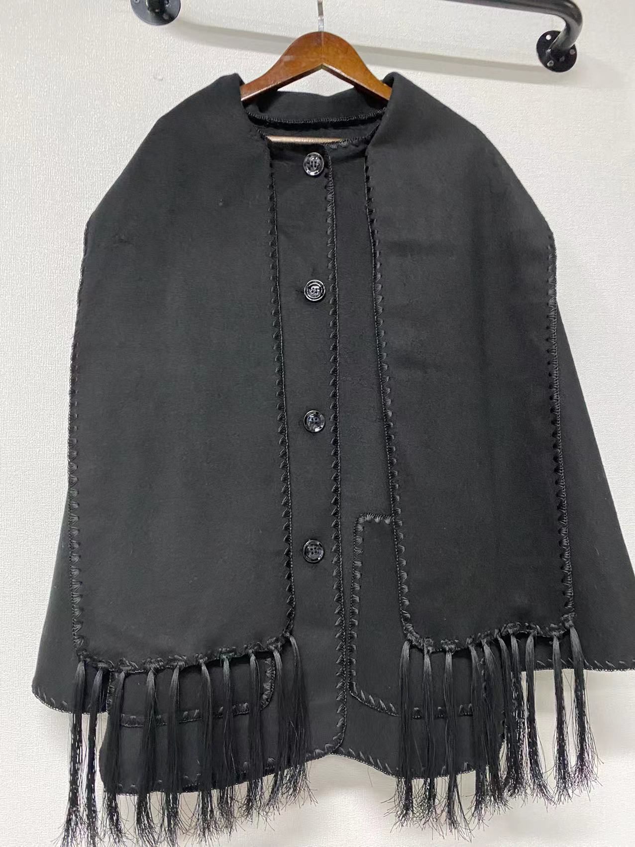 2025 Nordic TO24 autumn and winter new classic double-sided woolen embroidered hemming fringed scarf wool coat 31071
