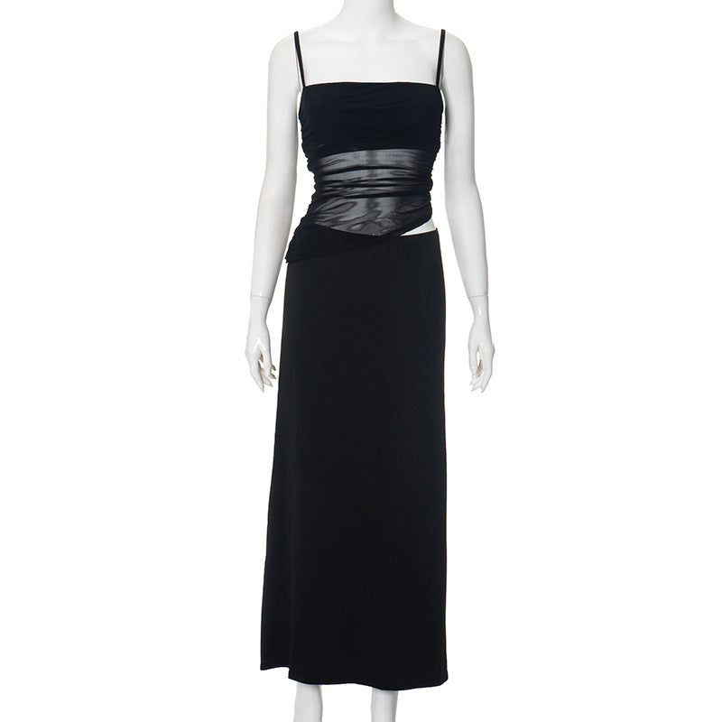 2025 R24ST032 2025 women's clothing summer new solid color casual sleeveless pleated suspender top slim dress set