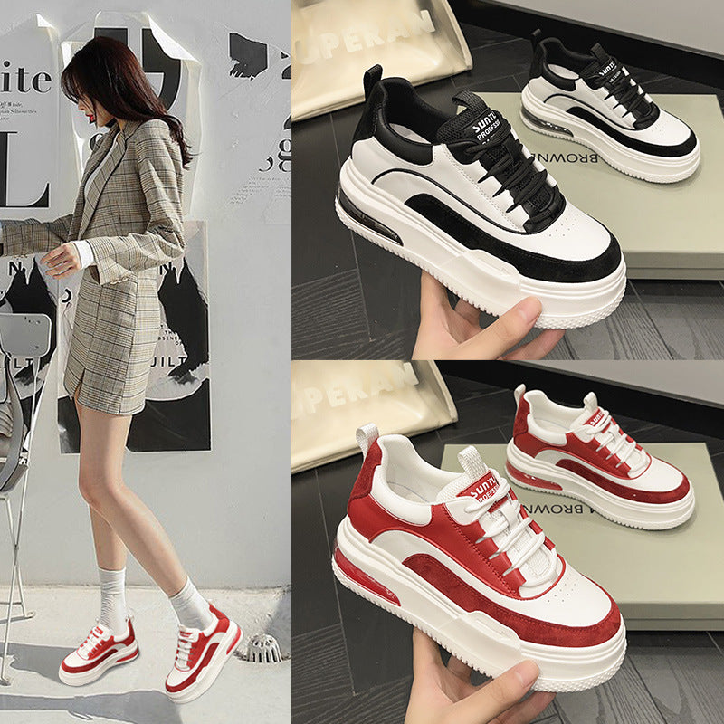 2025 Leather platform white shoes women's spring and summer new versatile spring leather surface casual sports board shoes student shoes