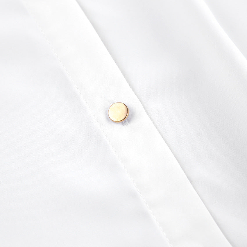2025 white chiffon temperament lapel commuter professional shirt spring and summer fashion new women's top