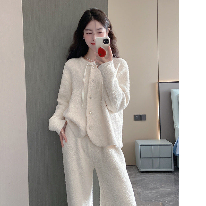 2025 Pajamas women's autumn and winter half-edge velvet new models can be worn outside, loungewear sets are soft and advanced, warm and thicker