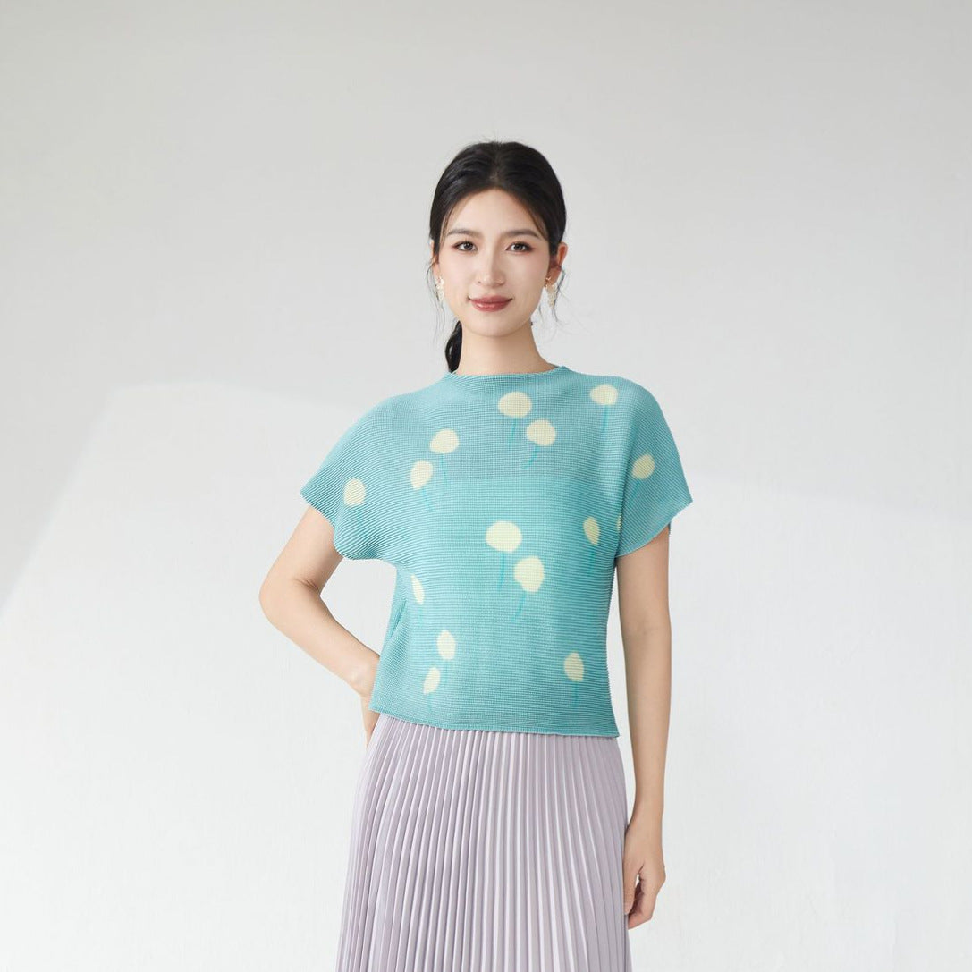 Women's summer high-end top 2025 new polka dot loose meat-covering jumper casual pleated short-sleeved T-shirt