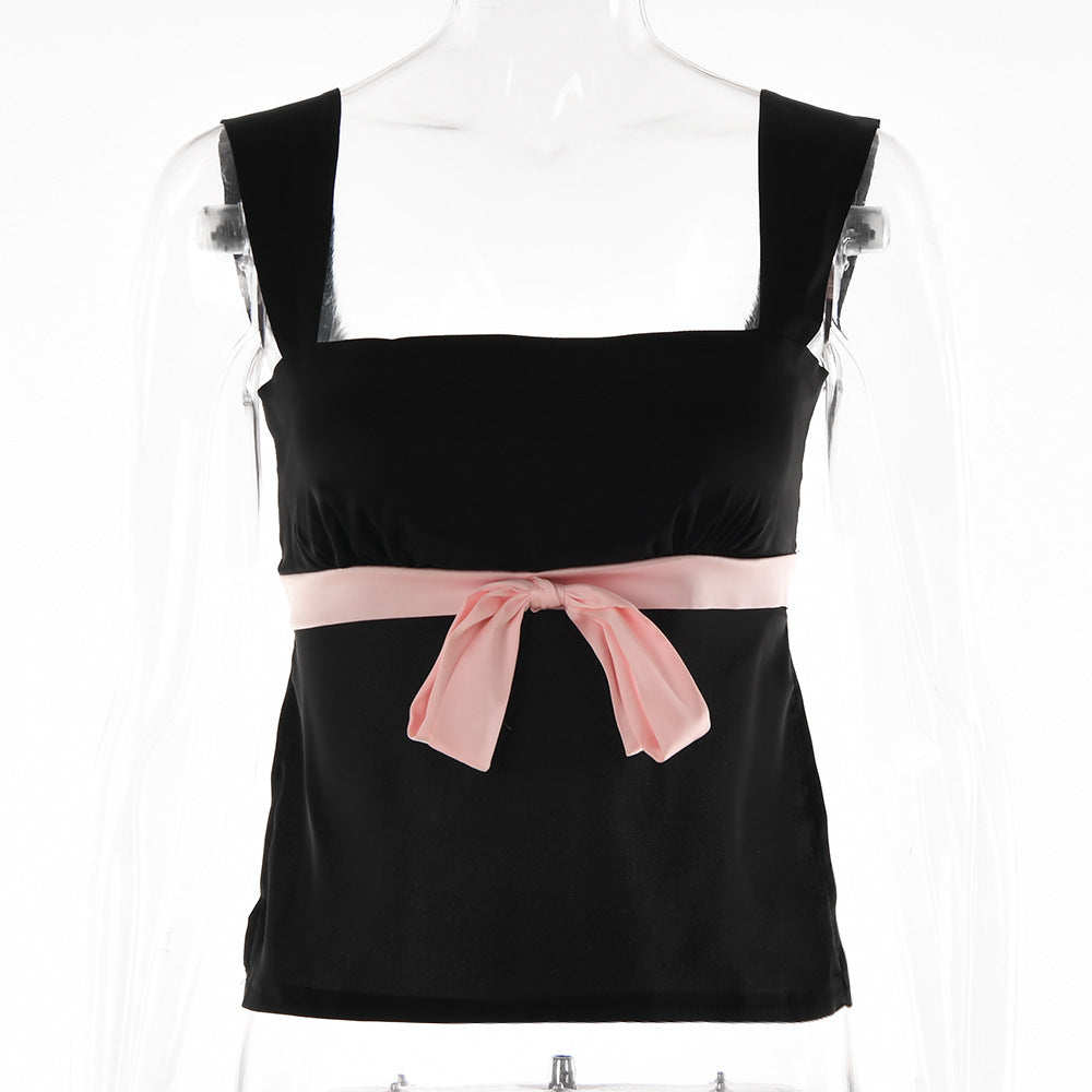 2025 New explosion, sexy suspender low-cut top, women's summer hot sale, strap contrasting color slim vest