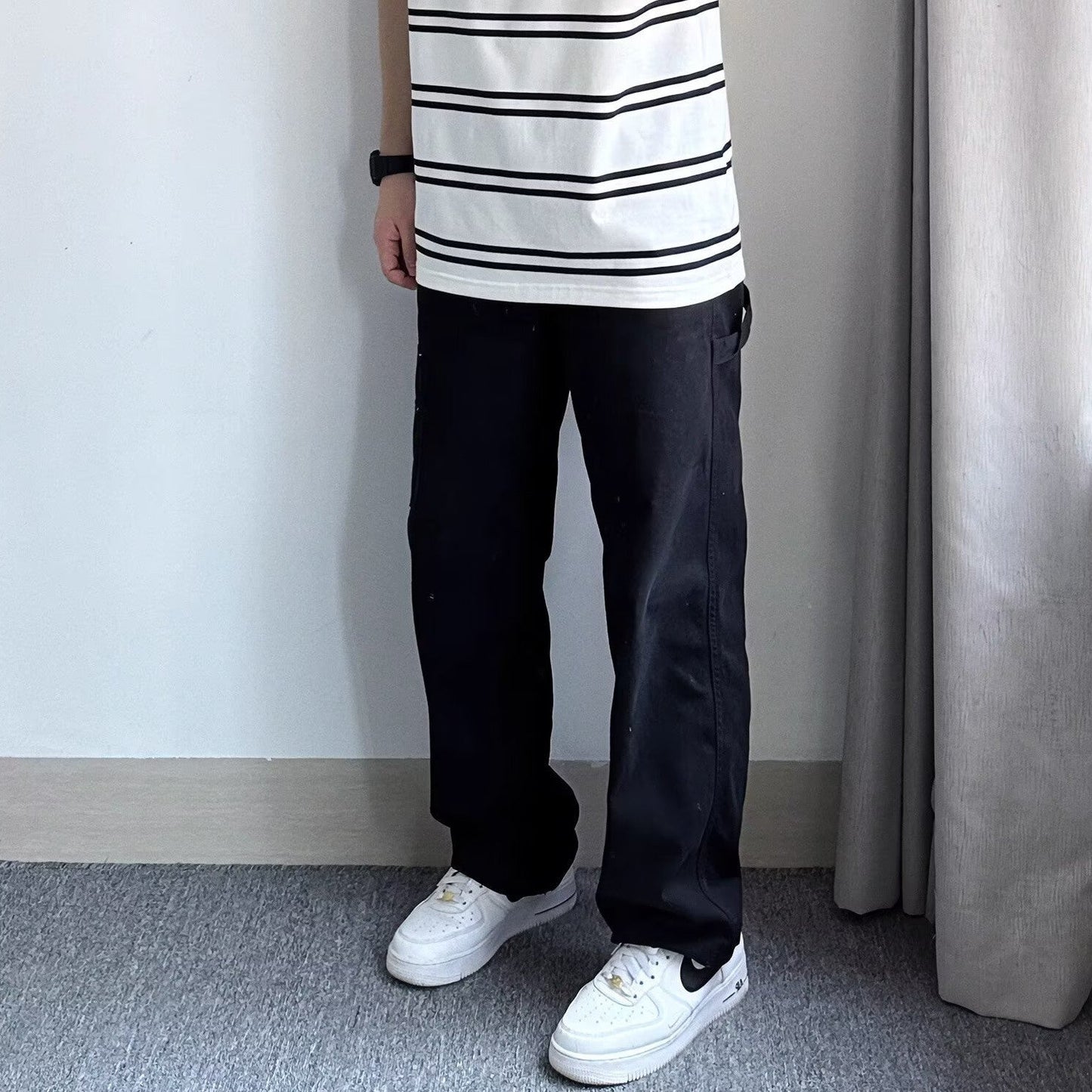 Bonsir fall mens outfits American High Street Hiphop Wide Leg Overalls Men's Spring and Autumn Thin Khaki Loose Casual Straight Pants