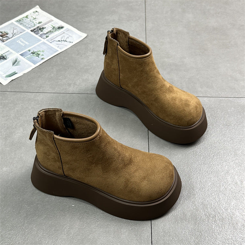 2025 Frosted big-headed thick-soled muffin Martin boots women's popular new autumn and winter velvet chimney Chelsea short boots tide
