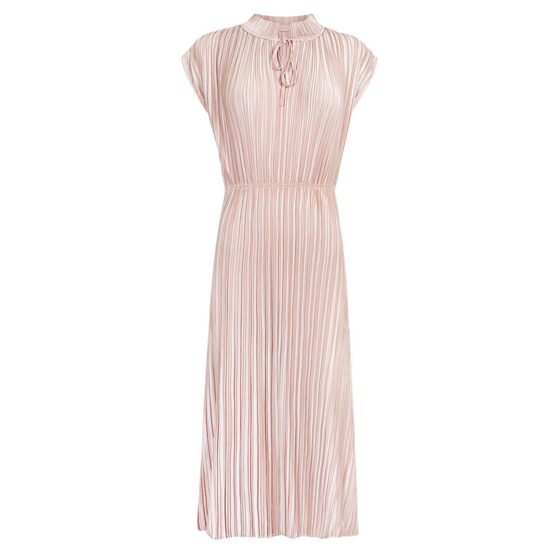 Stand-up collar dress 2025 spring new original design solid color splicing long loose and comfortable wrought silk high waist skirt
