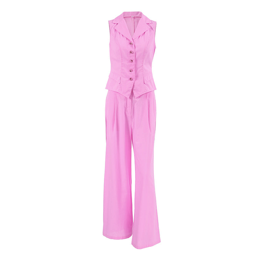 2025 spring and summer sleeveless slim-fitting vest trousers fashion casual temperament suit cotton and linen pink commuter women's clothing