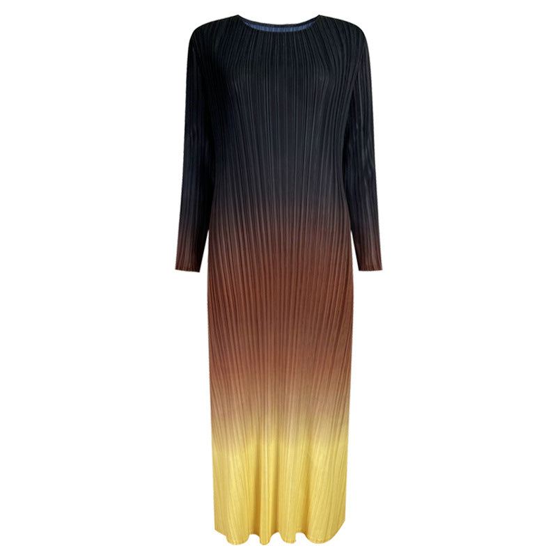2025 spring temperament inner base gradual change pleated dress mid waist thin versatile Korean version long sleeve skirt women