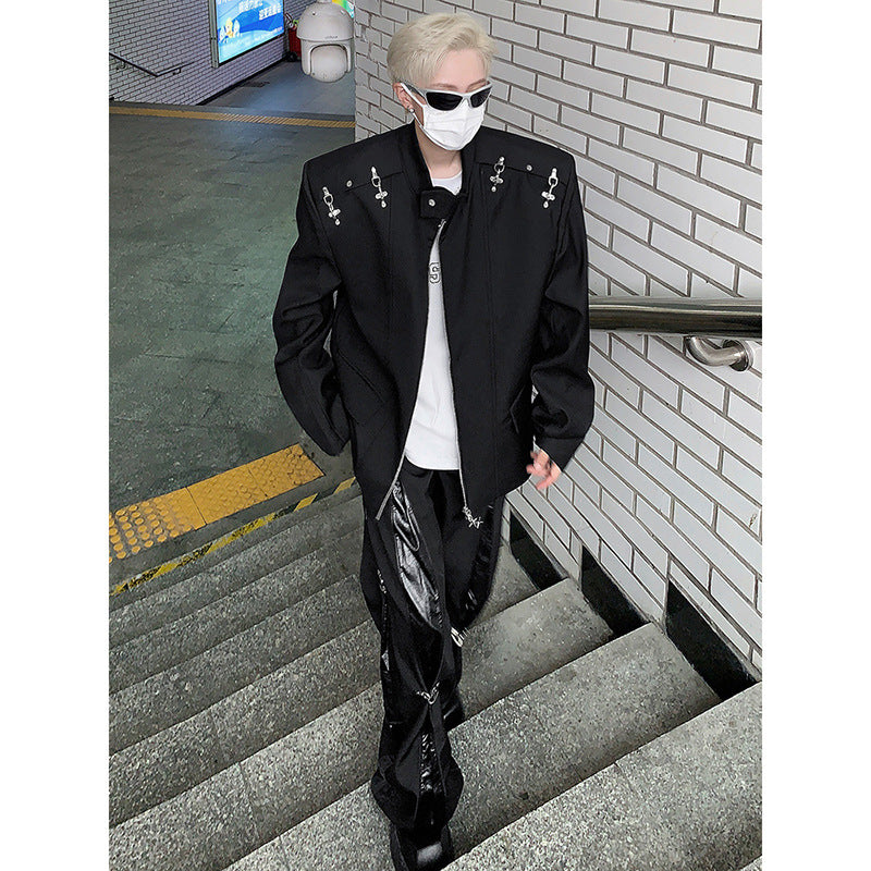 sanyamk guy costumes New Style Metal Stitching Deconstruction Suit Pants Draping High-End Hip Hop Pants Men's High Street American Casual Straight Pants Men