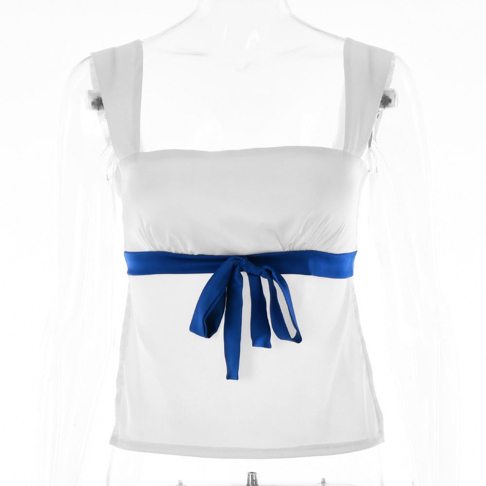 2025 New explosion, sexy suspender low-cut top, women's summer hot sale, strap contrasting color slim vest