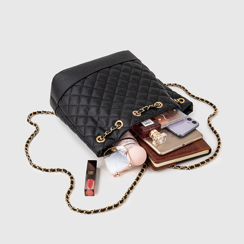 2025 Fashion women's bag new summer simple diamond bucket bag shoulder dual-purpose women's bag women's oblique span bag open bag