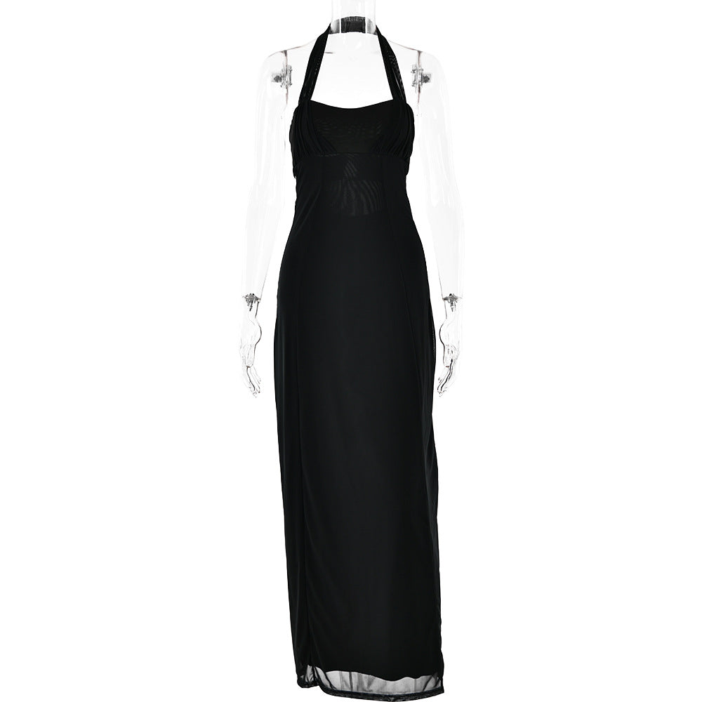 2025 wishpopular spring hot-selling new sexy temperament neck splicing backless slim hip dress