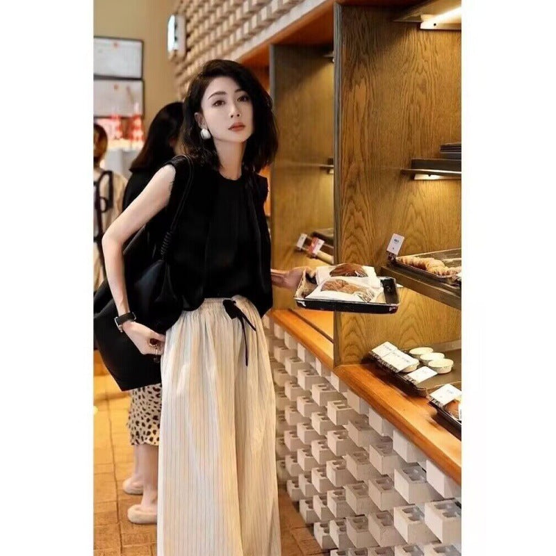 Summer wear with a complete set of this year's popular fashion women's clothing Internet celebrities fried street professional wide-leg pants two-piece suit 2025