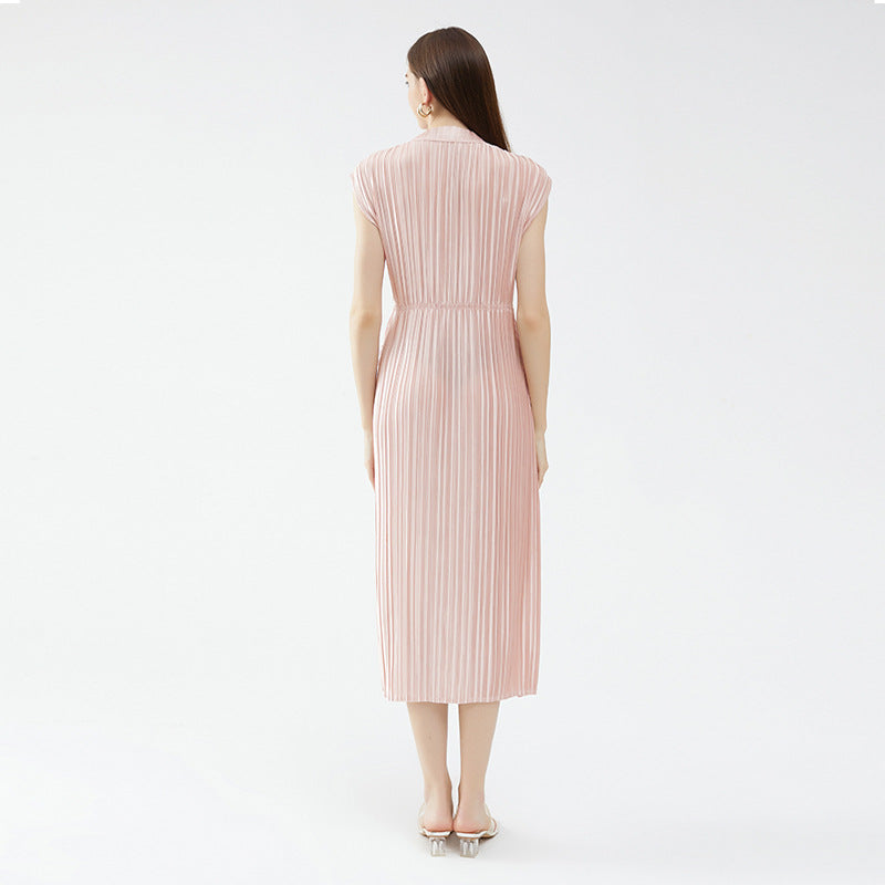 Stand-up collar dress 2025 spring new original design solid color splicing long loose and comfortable wrought silk high waist skirt