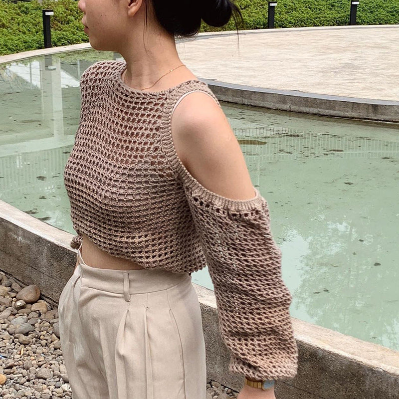 2025 popular summer new beach women, solid color sexy knitted hollow bikini swimsuit sunscreen cover