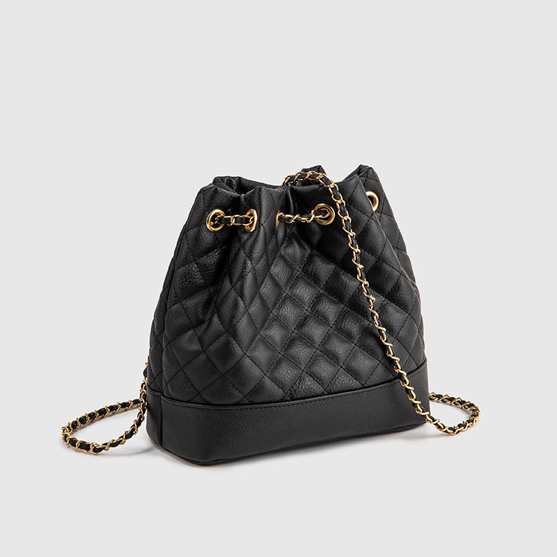 2025 Fashion women's bag new summer simple diamond bucket bag shoulder dual-purpose women's bag women's oblique span bag open bag