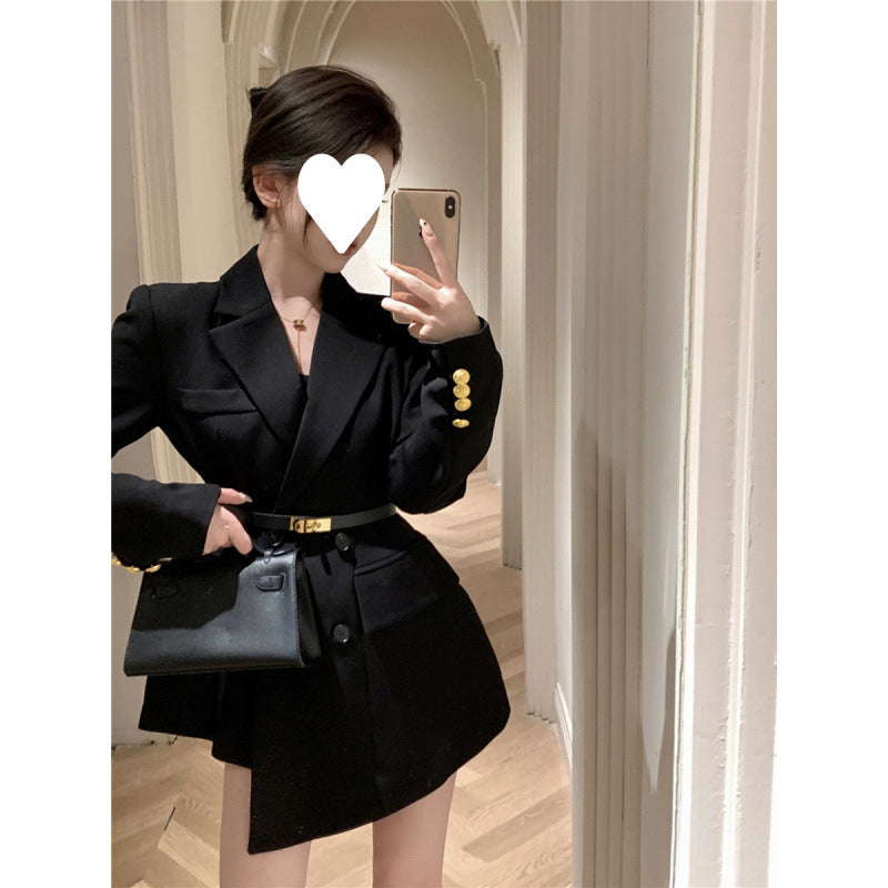 2025 spring new blazer women's high-end fried street design sense niche casual coffee color thin small suit