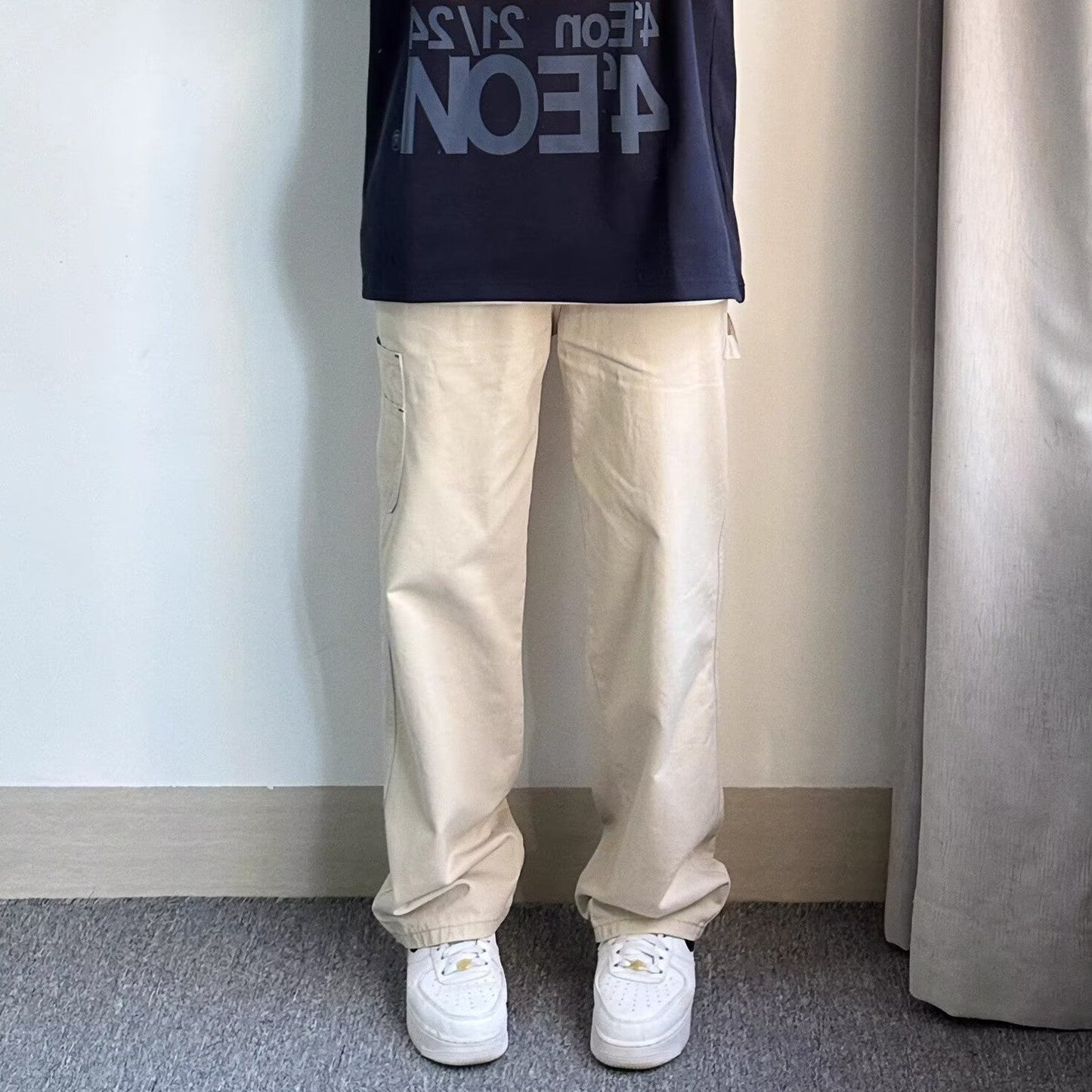 Bonsir fall mens outfits American High Street Hiphop Wide Leg Overalls Men's Spring and Autumn Thin Khaki Loose Casual Straight Pants