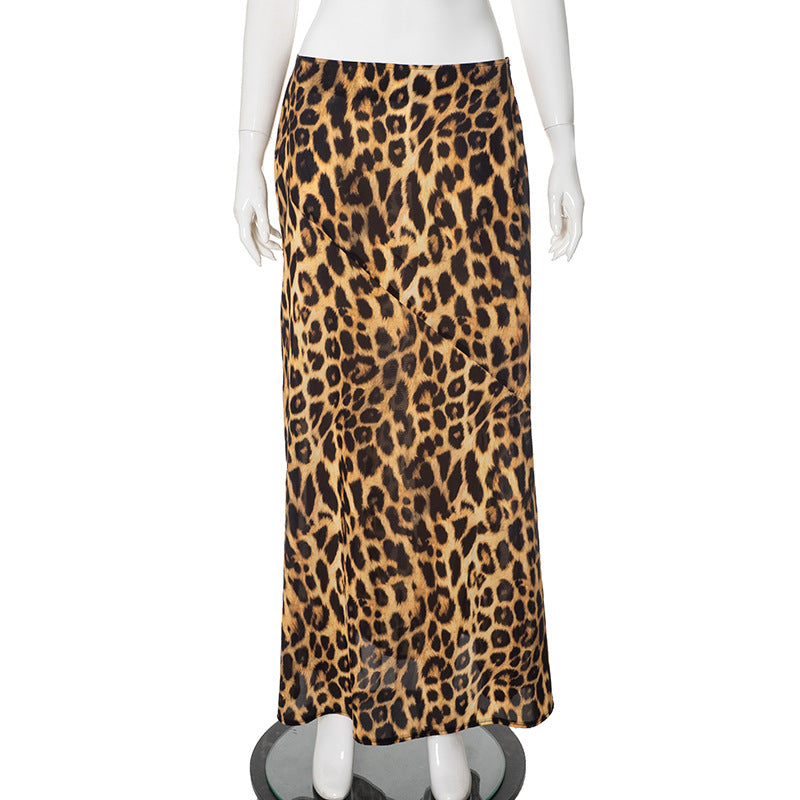 2025 M24SK077 2025 women's clothing summer new personalized hipster leopard print mesh low waist fishtail skirt women