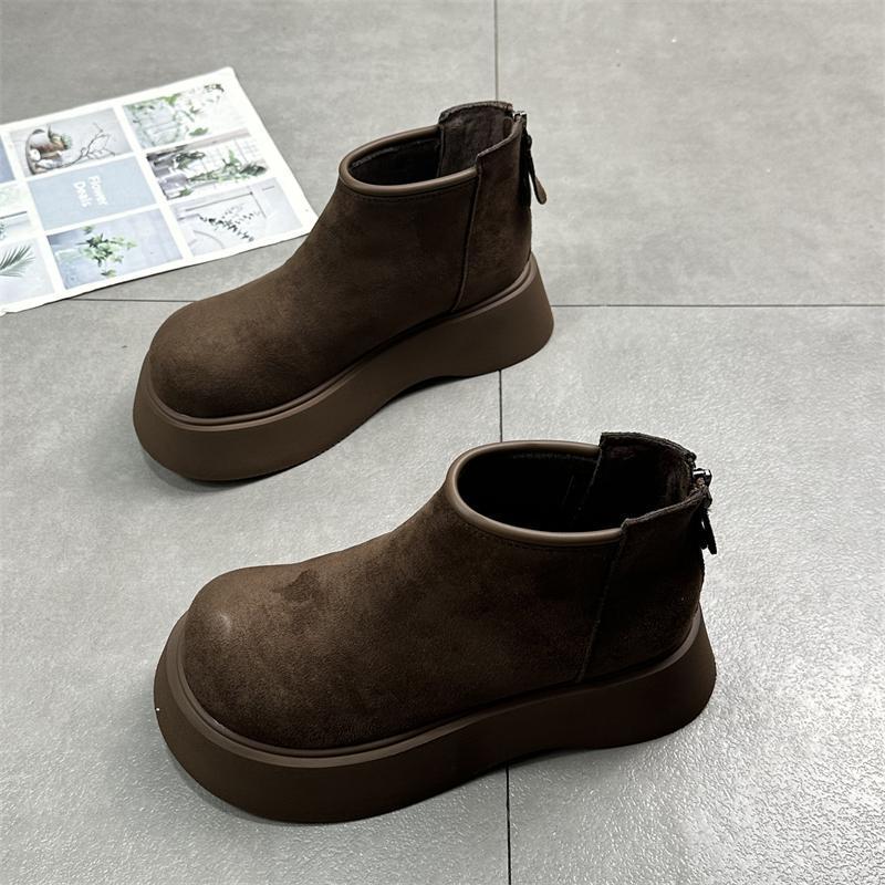 2025 Frosted big-headed thick-soled muffin Martin boots women's popular new autumn and winter velvet chimney Chelsea short boots tide