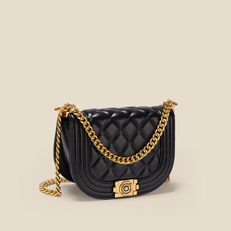 2025 Spring and summer new diamond lock armpit bag niche women's bag high-end versatile chain bag single shoulder crossbody saddle bag