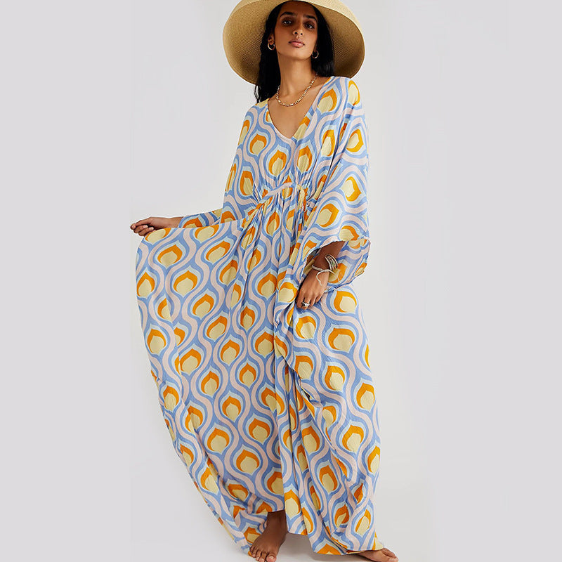 2025 popular summer new beach skirt women's leisure vacation printed pullover bikini swimsuit blouse sunscreen clothing