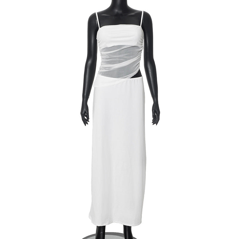 2025 R24ST032 2025 women's clothing summer new solid color casual sleeveless pleated suspender top slim dress set