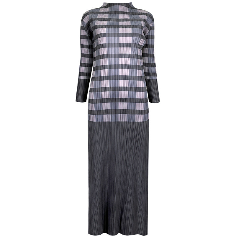 2025 spring new clothing pleated temperament slim half turtleneck dress long sleeve straight slim medium and long dress women