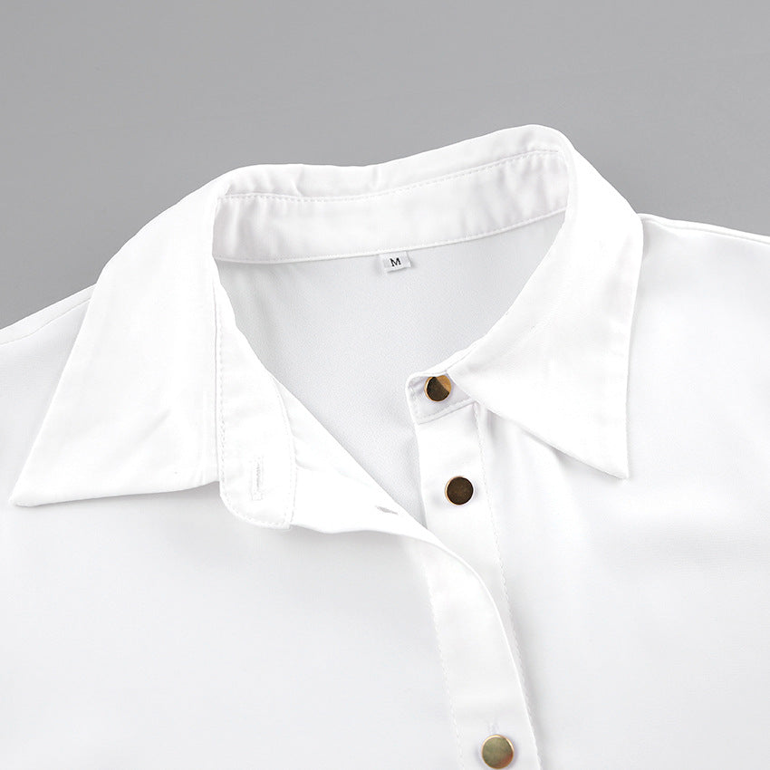 2025 white chiffon temperament lapel commuter professional shirt spring and summer fashion new women's top