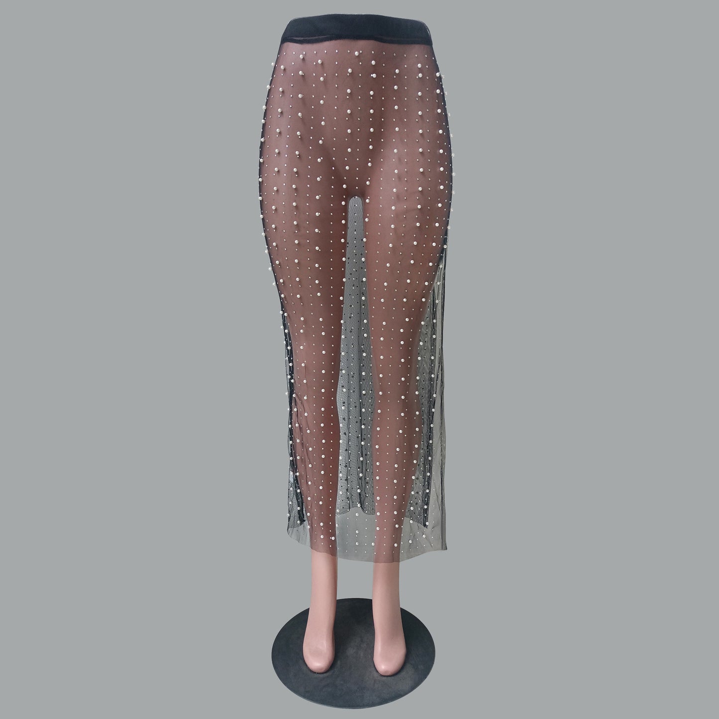 2025 spring and summer Popular trade new women's clothing hot sale fashion sexy beads hot drill split mesh skirt