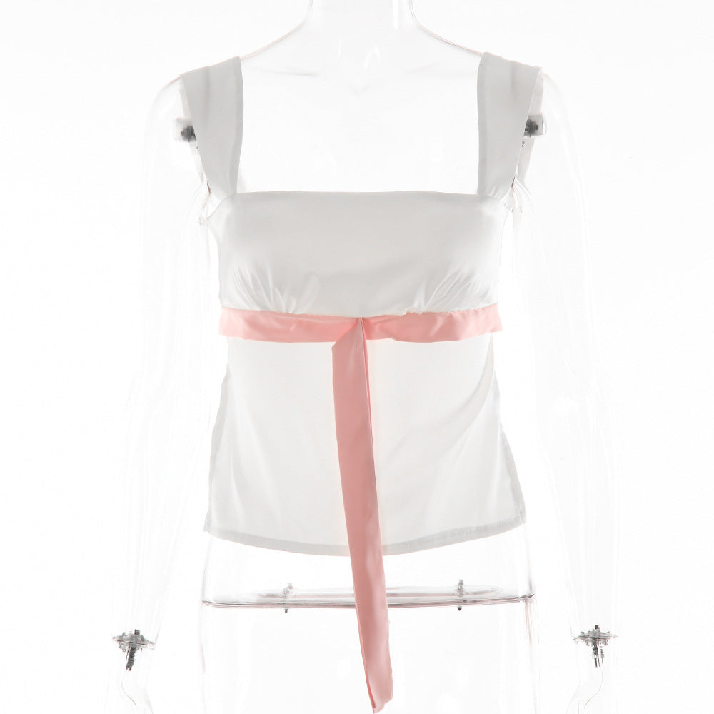 2025 New explosion, sexy suspender low-cut top, women's summer hot sale, strap contrasting color slim vest