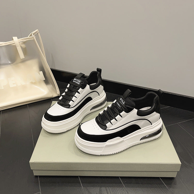2025 Leather platform white shoes women's spring and summer new versatile spring leather surface casual sports board shoes student shoes