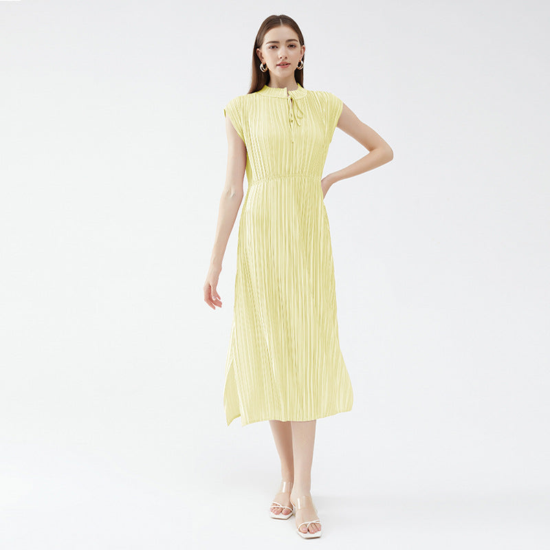 Stand-up collar dress 2025 spring new original design solid color splicing long loose and comfortable wrought silk high waist skirt