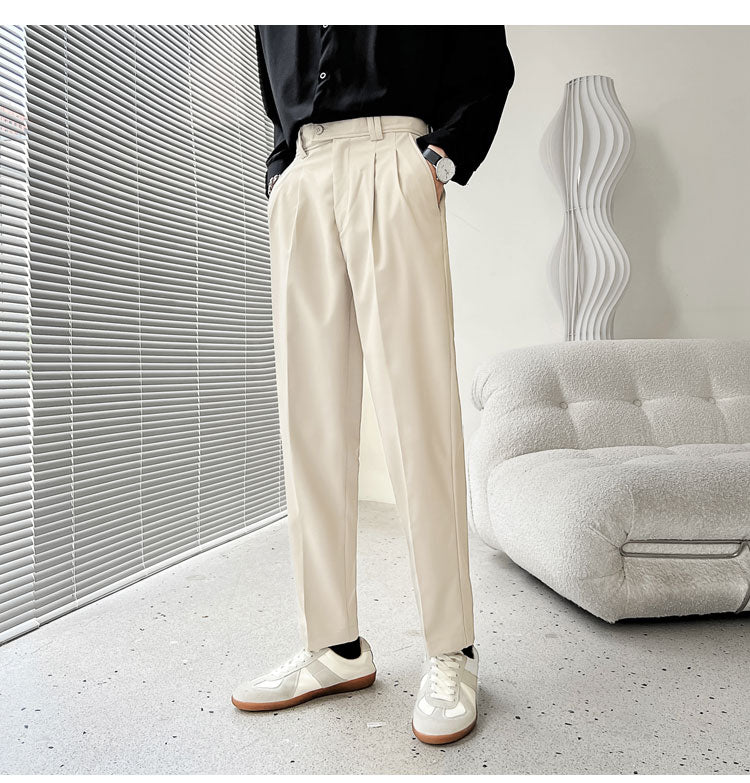 sanyamk Men's Fashion Trend Casual Pants Men Slim Fit Social Business Suit Pants Loose Formal Beige/black Color Trousers S-XL