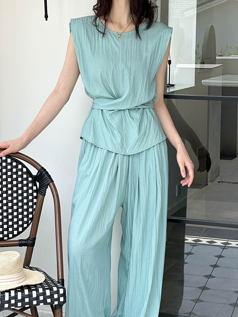 2025 popular summer new high-end straps sleeveless vest top wide-leg pants two-piece set 66616