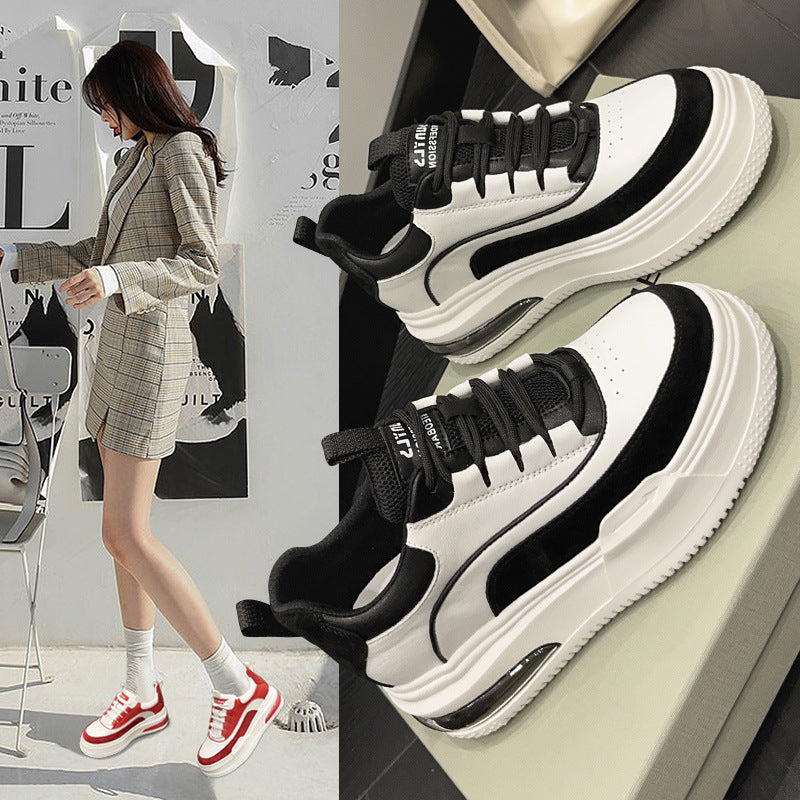 2025 Leather platform white shoes women's spring and summer new versatile spring leather surface casual sports board shoes student shoes